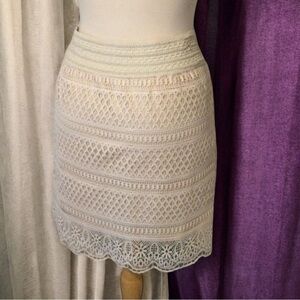 Sweet Journey Lined Ecru Ivory Lace Pull on Mini Skirt S/M
